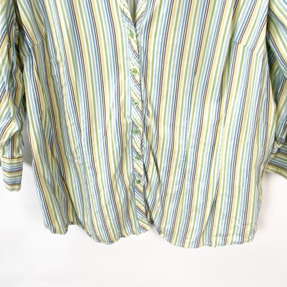 2/$30 St. John's Bay 3/4 Sleeve Button Up Shirt Striped Green Women's Plus 1x - Picture 5 of 10